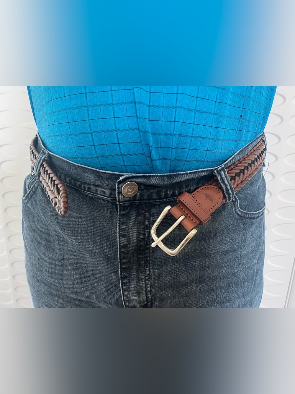 Dockers Men’s Medium 34–36 Brown Black Braided Faux Leather Belt